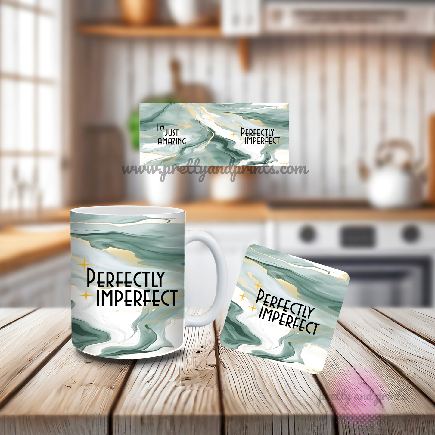 Perfectly Imperfect Set (Mug and Coaster) - Green